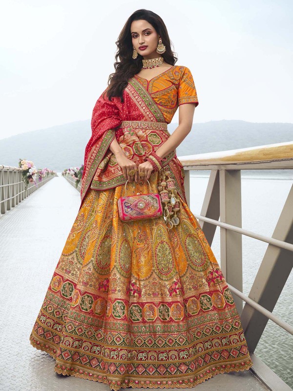 Orange Banarasi Silk Lehenga CholiOrange & 